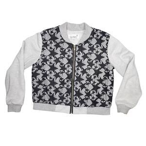 Peppa & Wise OX Girls Bomber Jacket Gray Black Lace Overlay Full Zip Lightweight